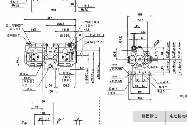 V1515 A ※※ R -95，V1515系列雙連泵尺寸圖
