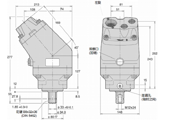 F2plus系列PARKER定量軸向柱塞泵安裝尺寸及訂貨資料