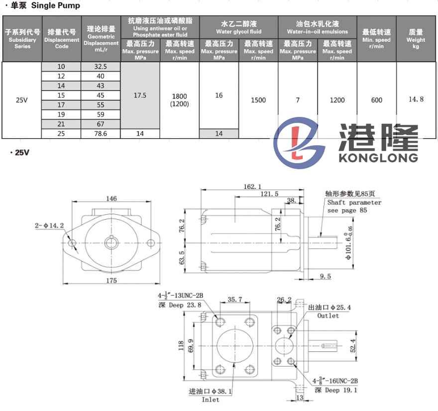 威格士25V系列葉片泵技術(shù)參數(shù)及安裝尺寸